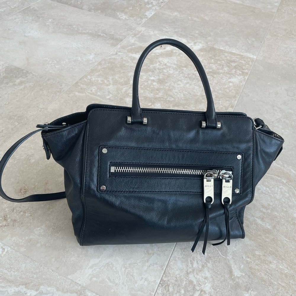 Milly Riley Black Leather Crossbody Satchel